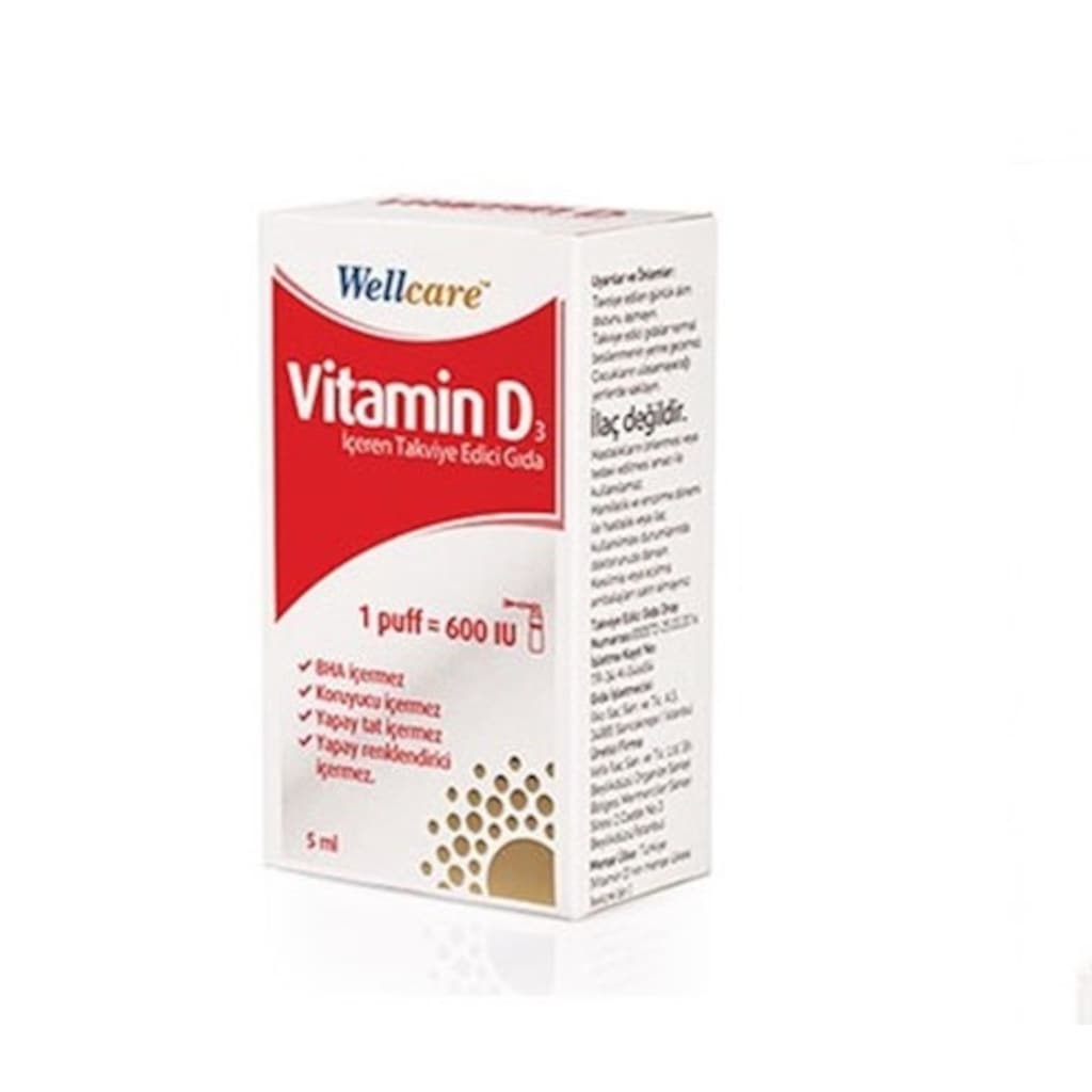 Wellcare Vitamin D3 600 IU 5 ml Sprey Yeni,SKT2023 Fiyatları ve
