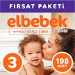 Elbebek Elite Bebek Bezi 3 Numara Midi Fırsat Paketi 198 Adet