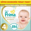 Prima Bebek Bezi Premium Care 4 Beden Süper Ekonomik Fırsat Paket 184 Adet