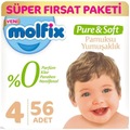 85620086 - Molfix Pure&Soft Bebek Bezi 4 Numara Maxi Süper Fırsat Paketi 56 Adet - n11pro.com