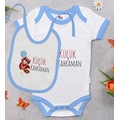 IMG-1130380271854983773 - Bk Kids Küçük Kahraman Tasarımlı Mavi Bebek Body Zıbın Ve Mama Ön - n11pro.com