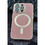 İphone 13 Pro Max Uyumlu Magsafe Özellikli Lens Korumalı Lazerli Renkli Kılıf Pudra Pembe