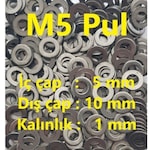 M5 Pul - İç Çap:5mm-dış Çap:10mm-kalınlık:1mm - 45 Adet