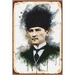 Kalpaklı Mustafa Kemal Atatürk Yağlı Boya Retro Ahşap Poster