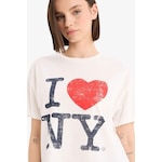 Defacto Coool I Love Ny Oversize Geniş Kalıp Bisiklet Yaka Baskılı Kısa Kollu Tişört F0654ax25spwt32 Beyaz