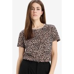 Defacto Long Fit Bisiklet Yaka Leopar Desenli Penye Kısa Kollu Tişört U1778az25spbg159 Bej