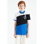 Tommy Life Saks Renk Bloklu Nakış Detaylı Standart Kalıp Polo Yaka Erkek Çocuk T-shirt - 11088 Saks