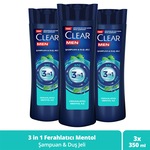 Clear Men Ferahlatıcı Mentol Etkisi 3 in 1 Şampuan & Duş Jeli 3 x 350 ML