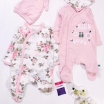 3-6 Ay Kind İs Cool Nakışlı Kız Bebek 4'lü Tulum Seti Pembe Pembe