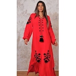 Lacaton Standart Beden Uzun Kol Etnik Elbise Kırmızı