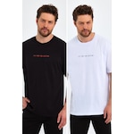 Erkek Baskılı Basic Oversize Bisiklet Yaka 2'li Pamuklu T Shirt