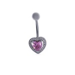 Kadın Pembe Taşlı Kalp Model Çelik Piercing