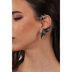 Labalaba Kadın Antrasit Lak Kaplama Çivili Model Ear Cuff Sol Kulak Yarasa Küpe