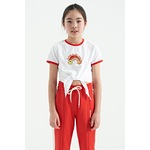 Tommy Life Beyaz Baskı Detaylı O Yaka Çok Renkli Bağlama Detaylı Kız Çocuk T-shirt - 75113 Beyaz