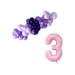 Mini Zincir Balon Seti Lila-makaronlila-mor+3 34 İnç Açık Pembe Folyo Balon 30 Adet +balon Şeridi