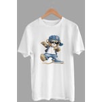 Daksel Beyaz Renk Basic Teddy Bear Baskılı Erkek T-shirt Dks4696