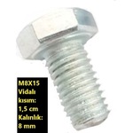 M8x15 Cıvata Vidalı Kısım 1,5 Cm-kalınlık 8mm Altı Köşe Anahtar Kafalı - 23 Adet
