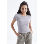Tommy Life Gri Basic Kısa Kol O Yaka Kadın T-shirt - 97202 Gri