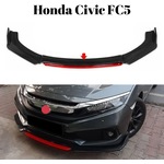 Üniversal Lip Honda Civic FC5 Tip Kırmızı Detaylı Ön Tampon Eki Kanatlı Lip 4 Parça