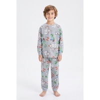 Bunny Hopp Erkek Çocuk Uzun Kollu Pijama Takımı %100 Pamuk Piksel Blok Desenli Penye Gri Bunny Hopp Erkek Çocuk Uzun Kollu Pijama Takımı %100 Pamuk Piksel Blok Desenli Penye Gri