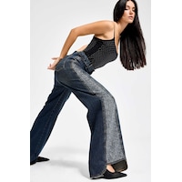 it's basic Kadın T.kot Rengi 2w49 Parlak Taş Detaylı Wide Leg Fit Tasarım Denim Jean Kırmızı