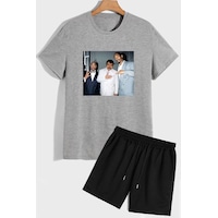 Uyguntarz Müslüm Baskılı Şort T-shirt Eşofman Takımı Gri Uyguntarz Müslüm Baskılı Şort T-shirt Eşofman Takımı Gri