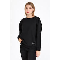 MMetalic Basic Bisiklet Yaka Kadın Sweatshirt - Siyah MMetalic Basic Bisiklet Yaka Kadın Sweatshirt - Siyah