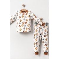 Kız Çocuk Desenli Pamuklu 2'li Pijama Takımı Ekru - Kahverengi Kız Çocuk Desenli Pamuklu 2'li Pijama Takımı Ekru - Kahverengi