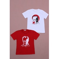Fyk Kids 2'li Atatürk-imza Farklı Desenli Erkek-kız Çocuk T-shirt Kırmız - Beyaz Fyk Kids 2'li Atatürk-imza Farklı Desenli Erkek-kız Çocuk T-shirt Kırmız - Beyaz