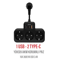 Çoklu Kablolu Priz -priz Çoğaltıcı-priz Dönüştürücü 1usb-2type-c Çoklu Kablolu Priz -priz Çoğaltıcı-priz Dönüştürücü 1usb-2type-c