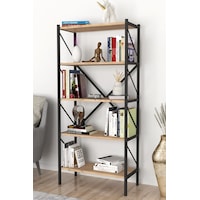 Dekoratif 5 Raflı Kitaplık Metal Kitaplık Çam Dekoratif 5 Raflı Kitaplık Metal Kitaplık Çam