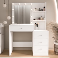Robin Home Hollywood Makyaj Masası 4 Çekmeceli Düzenleyici Hollywood Led Işıklı Raflı Beyaz Robin Home Hollywood Makyaj Masası 4 Çekmeceli Düzenleyici Hollywood Led Işıklı Raflı Beyaz