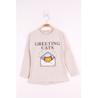 Toontoy Kids Toontoy Kız Çocuk Kedi Baskılı T-shirt Bej