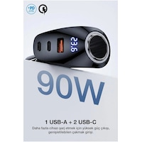 90w Type-c Usb Araç Şarjı Süper Hızlı Pd 4.0 & Qc 3.0 Çakmaklık Şarj Adaptörü 1