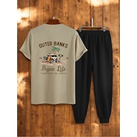 Uyguntarz Unisex Outer Banks Tasarım Basklı Tshirt Eşofman Takımı Bej Uyguntarz Unisex Outer Banks Tasarım Basklı Tshirt Eşofman Takımı Bej