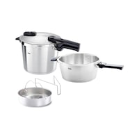 Fissler Vitaquick Premium Mat 8+4 Litre Düdüklü Tencere + Buharda Pişirme Aparatı Inox Fissler Vitaquick Premium Mat 8+4 Litre Düdüklü Tencere + Buharda Pişirme Aparatı Inox