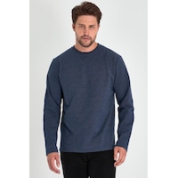 MMetalic Çift Bisiklet Yaka Standart Rahat Kesim Erkek Sweatshirt İndigo Mavi MMetalic Çift Bisiklet Yaka Standart Rahat Kesim Erkek Sweatshirt İndigo Mavi