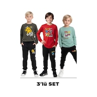 Fyk Kids 3'lü Erkek Çocuk Baskılı Yuvarlak Yaka Alt-üst Pijama Takımı Çok Renkli Fyk Kids 3'lü Erkek Çocuk Baskılı Yuvarlak Yaka Alt-üst Pijama Takımı Çok Renkli