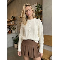 Sayzen Your Shine Saç Örgülü Basic Regular Triko Kazak Sy-2605 Ekru Sayzen Your Shine Saç Örgülü Basic Regular Triko Kazak Sy-2605 Ekru