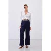 Sateen Kemerli Salaş Pantolon - Lacivert-136534 Lacivert Sateen Kemerli Salaş Pantolon - Lacivert-136534 Lacivert