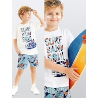 Surf Erkek Çocuk Yazlık T-shirt Şort Takım Surf Erkek Çocuk Yazlık T-shirt Şort Takım
