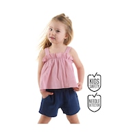Kız Bebek Çocuk Pembe Yazlık Müslin Askılı Bluz Şort Takım Kız Bebek Çocuk Pembe Yazlık Müslin Askılı Bluz Şort Takım