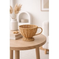 Hasır Rattan Fincan Model Sepet Düzenleyici Dekor Açık Sarı Hasır Rattan Fincan Model Sepet Düzenleyici Dekor Açık Sarı