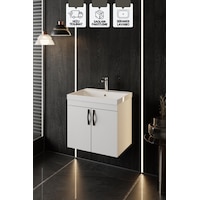 Karen Banyo Ege 60 Cm, Lavabolu Alt Banyo Dolabı, Kapaklı Banyo Alt Dolabı, Seramik Lavabo Dahil Beyaz