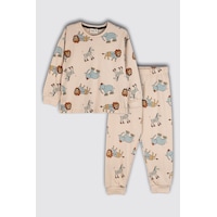 Zuzunga Sevimli Animal Aslan-zebra-fil Desenli %100 Pamuk Çocuk Pijama Takımı Ekru Zuzunga Sevimli Animal Aslan-zebra-fil Desenli %100 Pamuk Çocuk Pijama Takımı Ekru