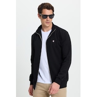 Tudors Erkek Slim Fit Dar Kesim Pamuklu Tam Fermuarlı Çift Cepli Dik Yaka Siyah Sweatshirt Hırka-41891 Siyah Tudors Erkek Slim Fit Dar Kesim Pamuklu Tam Fermuarlı Çift Cepli Dik Yaka Siyah Sweatshirt Hırka-41891 Siyah