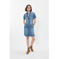 Banny Jeans Kadın Boydan Düğmeli Jean Elbise Mavi Banny Jeans Kadın Boydan Düğmeli Jean Elbise Mavi