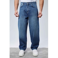 Cedy Denim Cedy Denım Yüksek Kalite Erkek Yüksek Bel Baggy Skater Jean Mavi