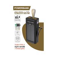 30.000 Mah Powerbank Güneş Enerjili Solar Hızlı Şarj Göstergeli El Fenerli Taşınabilir Batarya 22.5w Siyah 30.000 Mah Powerbank Güneş Enerjili Solar Hızlı Şarj Göstergeli El Fenerli Taşınabilir Batarya 22.5w Siyah