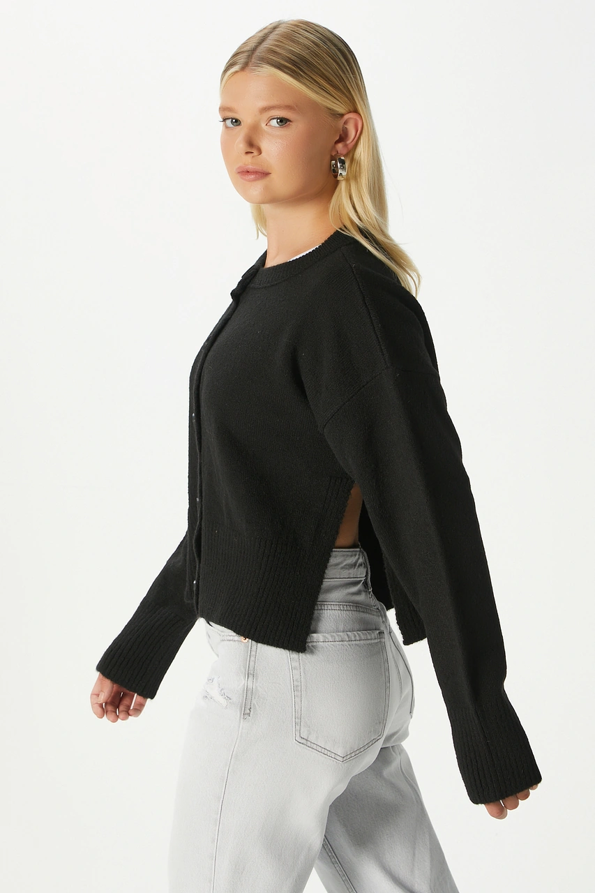 Ritnice Kadın Keep Yan Yırtmaçlı Yumuşak Dokulu Siyah Basic Triko Hırka 70145 Siyah
